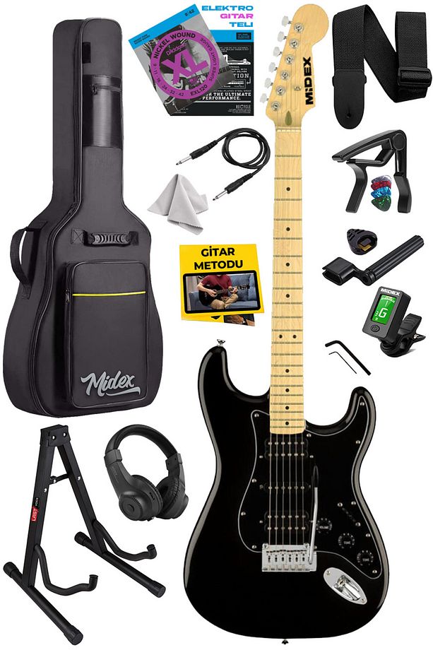Rph-40bk-st Full Black Elektro Gitar Seti Hsh Manyetik Maple Klavye Üst Kalite - 1