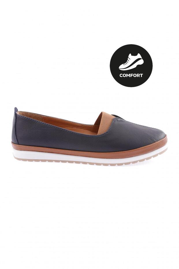 Women's Flat Comfort Shoes Navy Blue Genuine Leather 914143246