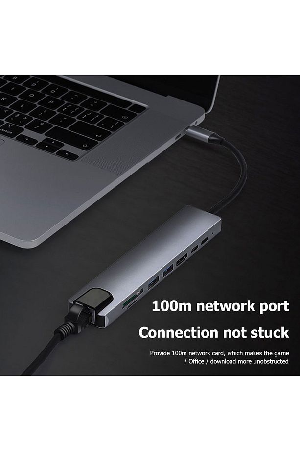 SB Çoklayıcı 8in1 Hub Type-C 4K Hdmı SD TF Kart Okuyucu Usb 3.0 Okuyucu Adaptör - 9