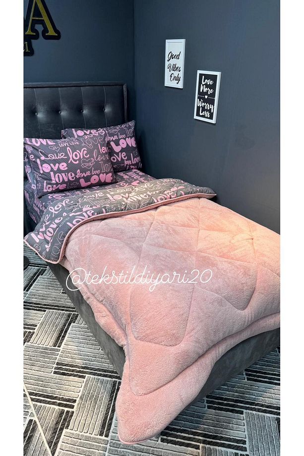 Tek Kişilik Welsoft Puffy Uyku Seti (Lastikli Çarşaflı) Pudra Love - 3