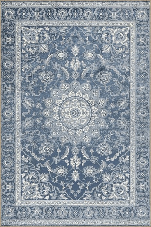 Light Blue Gray Themed Traditional Motif Ethnic Floral Patterned Vintage Decorative Carpet 4548