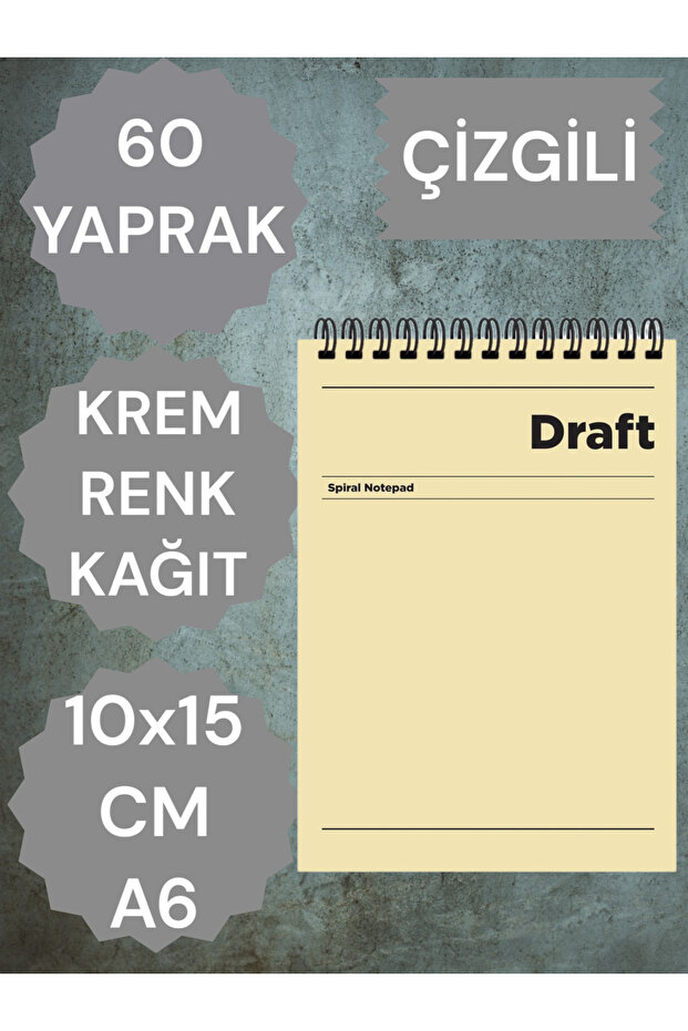 RIBBED 10X15 CM A6 TOP OPENING NOTEBOOK CREAM COLOR PAPER 60 SHEETS