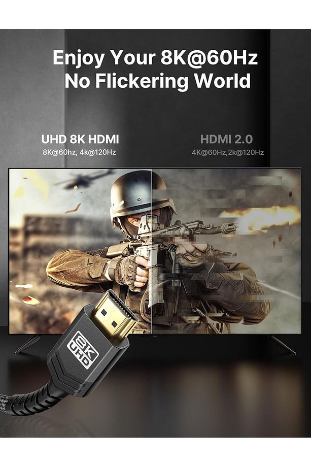 8k UHD Uzun HDMI Kablosu 48GBPS Yüksek Hızlı 2.1 Örgülü Oyuncu Kablo 8k 60hz 3 METRE - 4