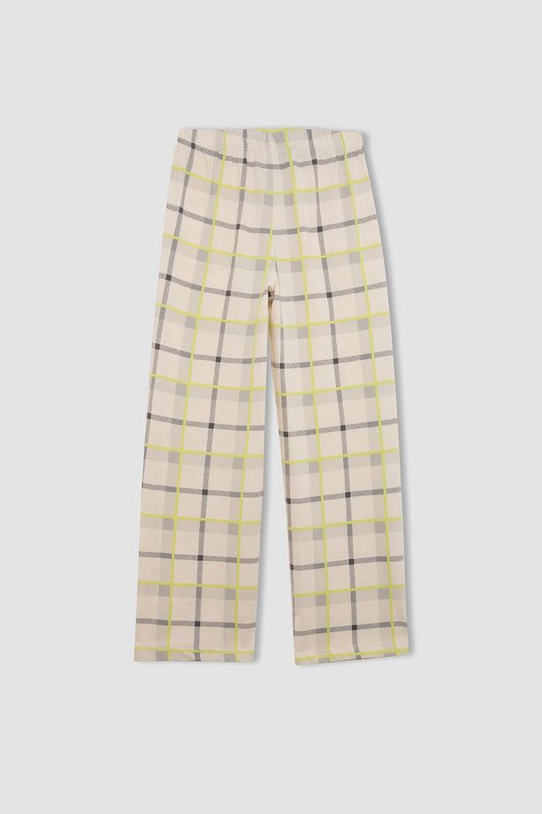 Kız Çocuk Pijama Takımı Bisiklet Yaka Baskılı Kısa Kollu Üst Kareli Uzun Alt C1954a824sp - 7