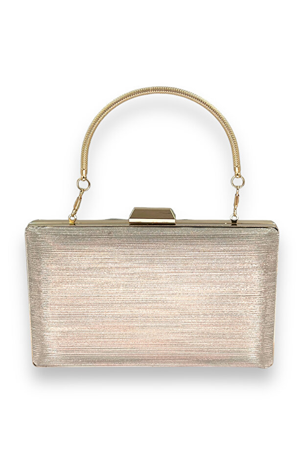 Gold Color Imported Laser Patterned Striped Metal Handle Evening Dress Evening Bag Engagement Wedding Invitation Prom