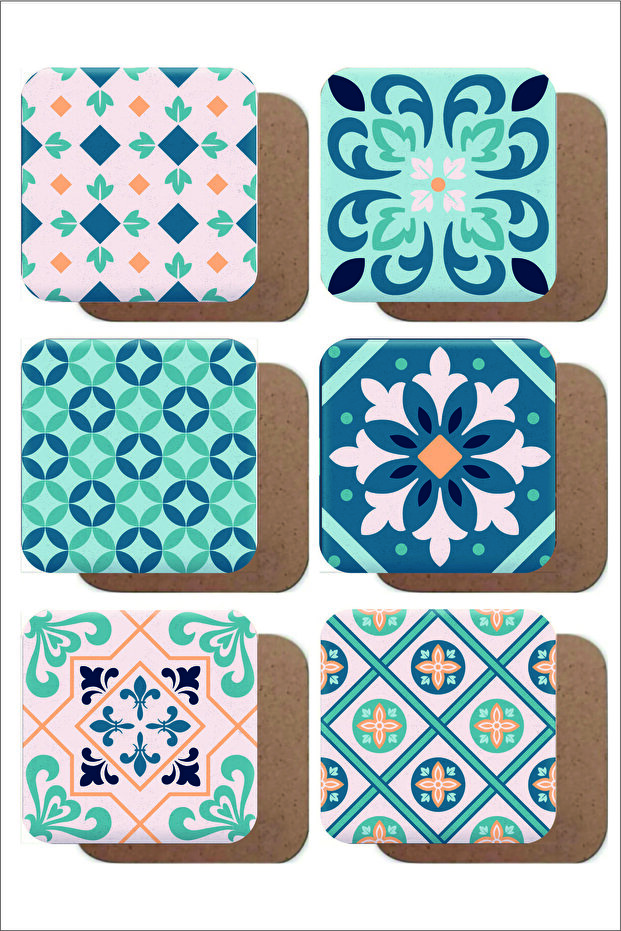 Mandala Themed Vintage Set of 6 Wooden Coasters