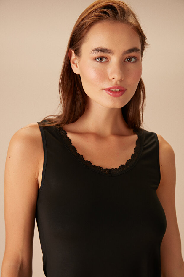 Soft Touch Kalın Askılı Dantelli Atlet - 2