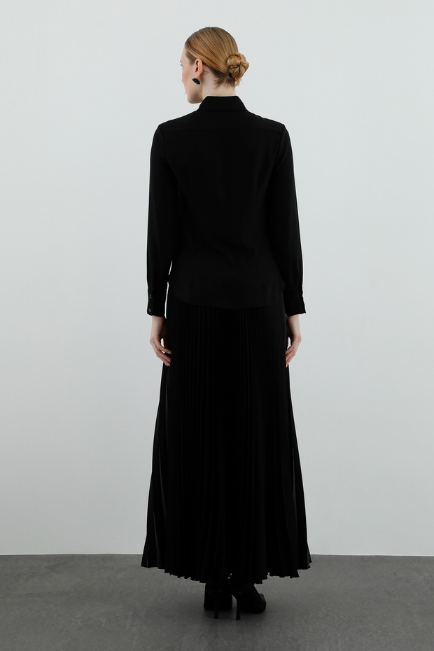 Dökümlü Uzun Kollu Siyah Basic Bluz - 4