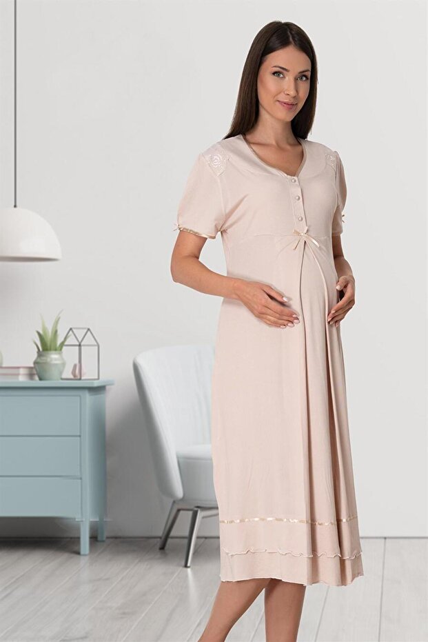 Effort Women's Mink Wide Soft Midi Size Maternity Maternity Nightgown