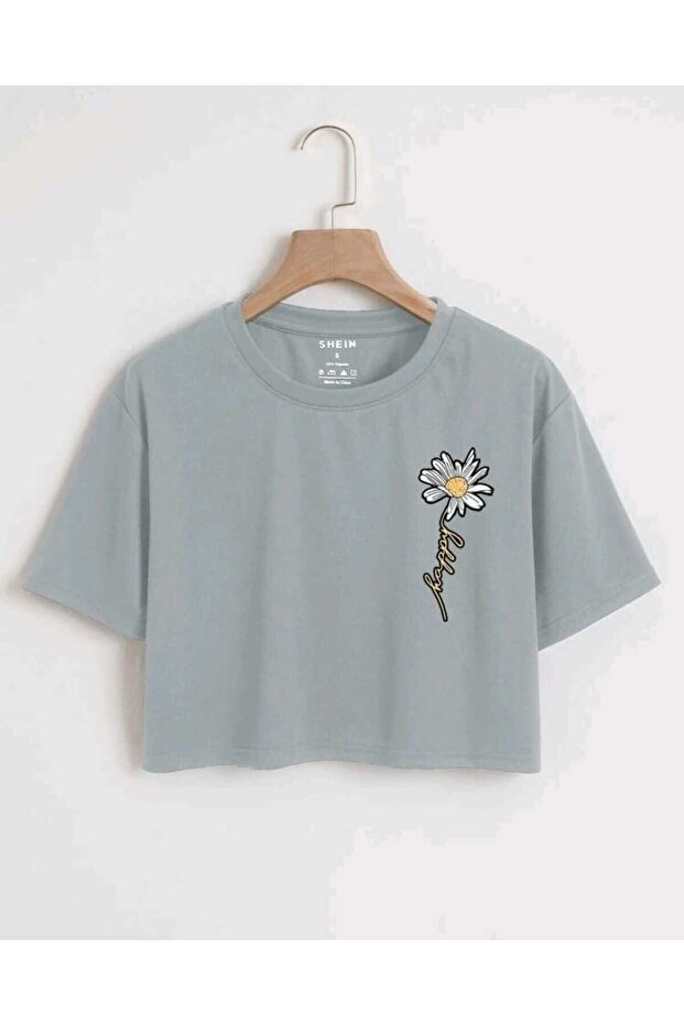 Happy Daisy Printed Women's Oversize Crop T-shirt