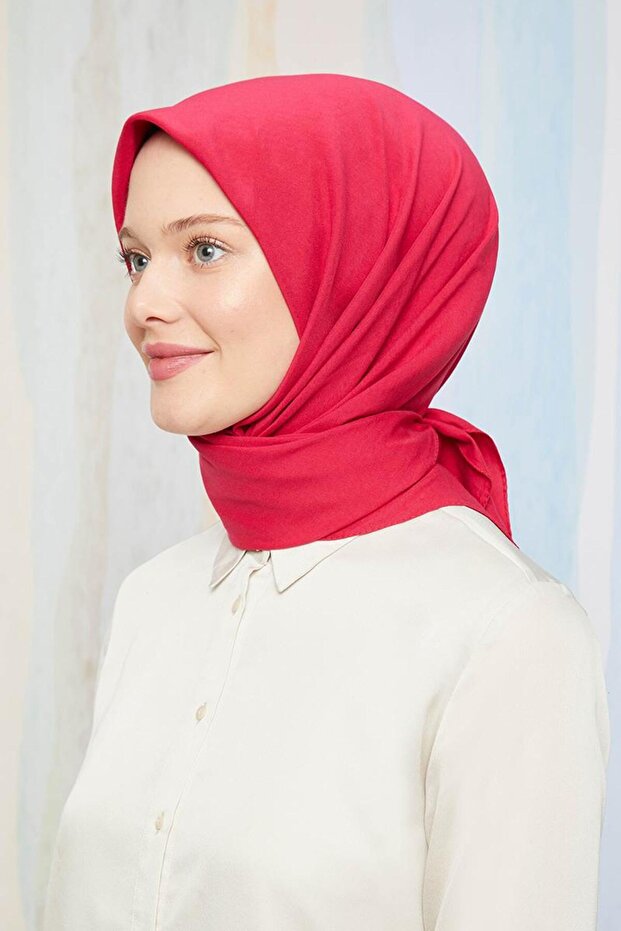 Fuşya Pamuk Cazz Kare Eşarp - 3