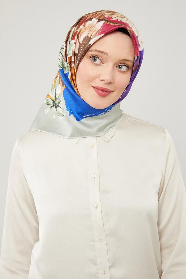 Mint Yeşili Çiçek Desen Pure Saf İpek - 2