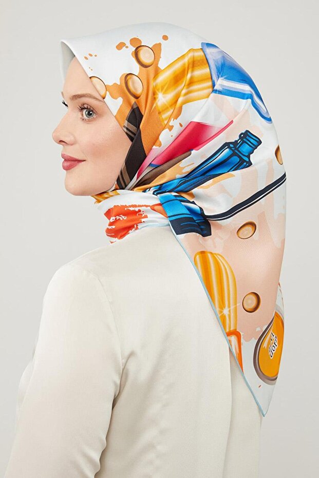 Blue Mixed Pattern Pure Silk Scarf - 3