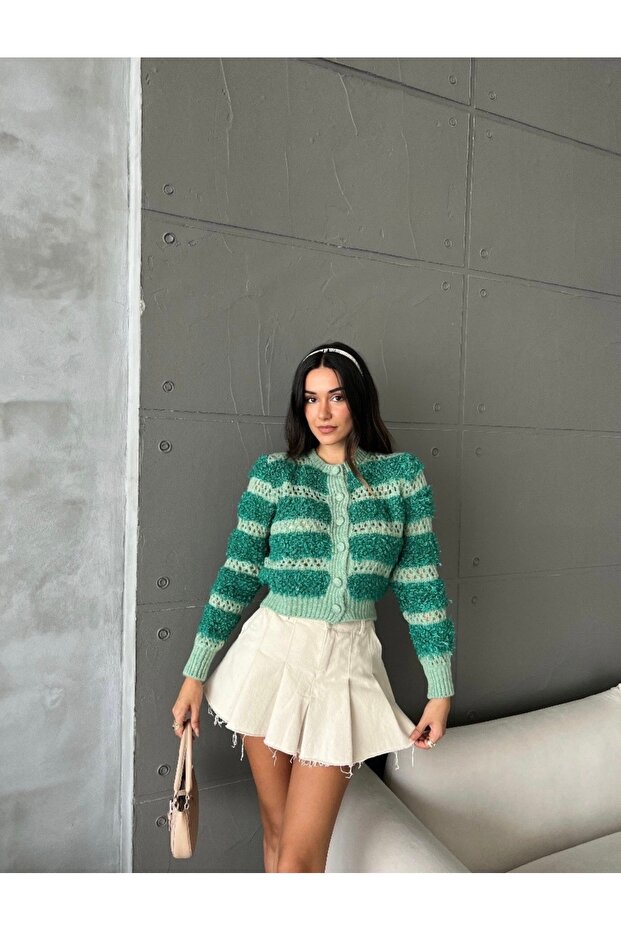 petrol yeşili örme hırka - 1