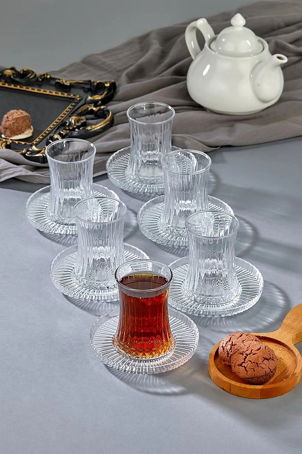 Elysia Çay Bardağı ve Riva Çay Tabağı Seti - Şeffaf - 4