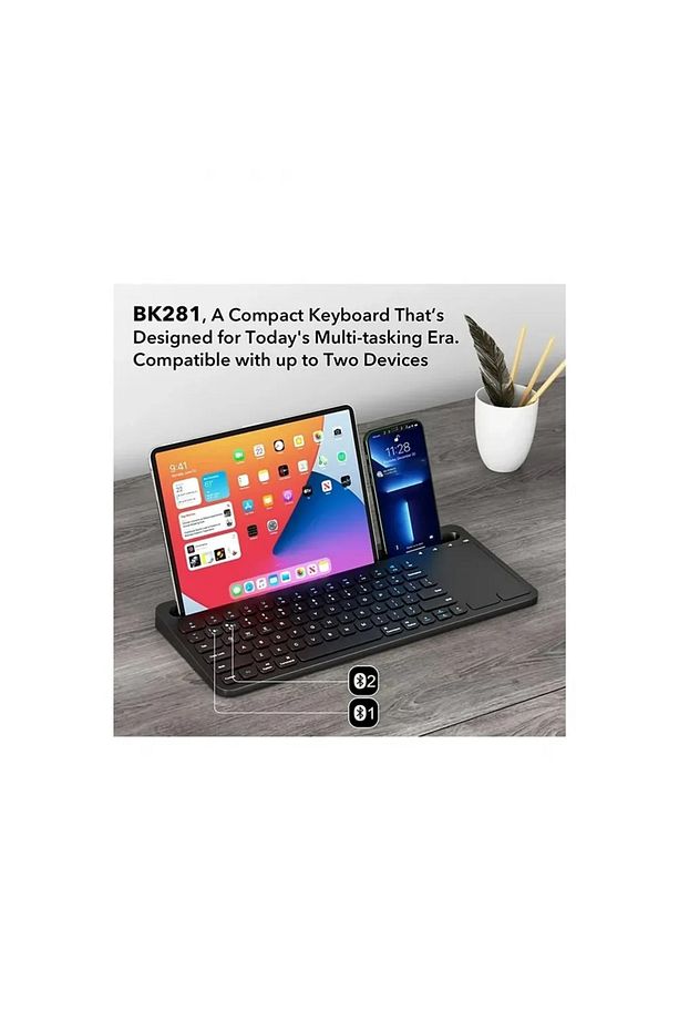 Rose Teknoloji Bk281 Bluetooh Wıreless Keyboard Siyah Touchpad Kablosuz Uyumlu Q Klavye - 1