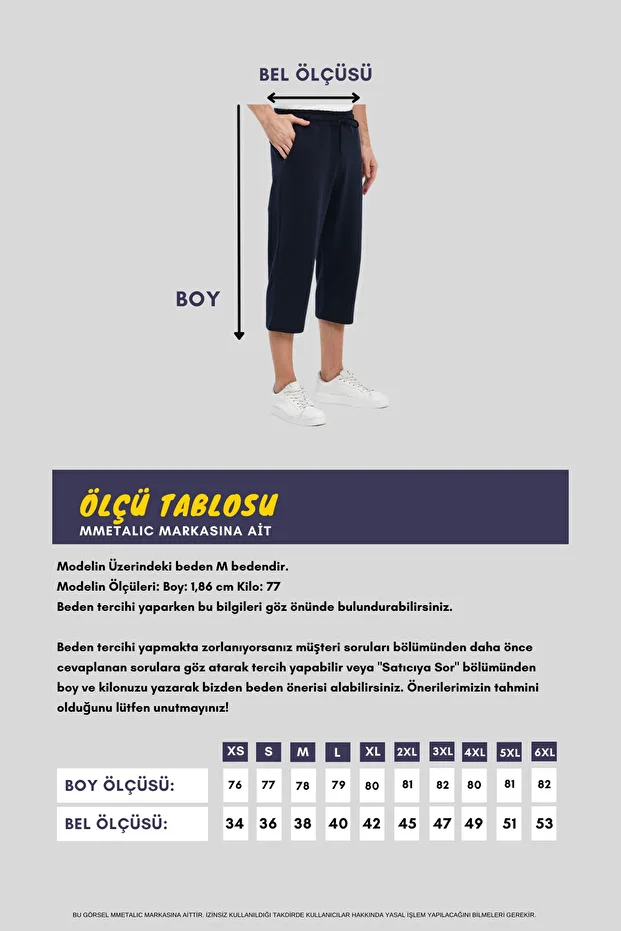 Erkek 3'lü Yanları Cepli Bermuda Diz Altı Kapri Beli Ayarlanabilir Lastikli Uzun Şort - 7