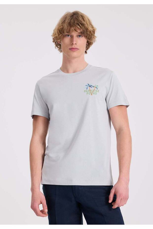 Lilac Front and Back Printed Crew Neck Organic Cotton Regular Fit Men's T-Shirt WMBACK PARADISE