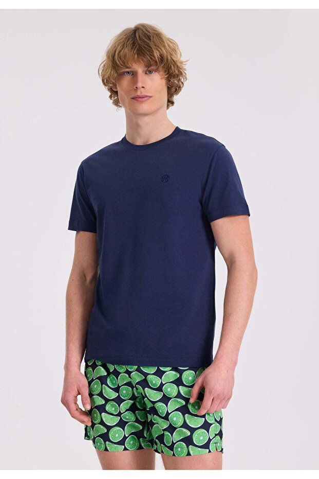 Navy Blue Crew Neck Organic Cotton Regular Fit Men's T-Shirt VITAL
