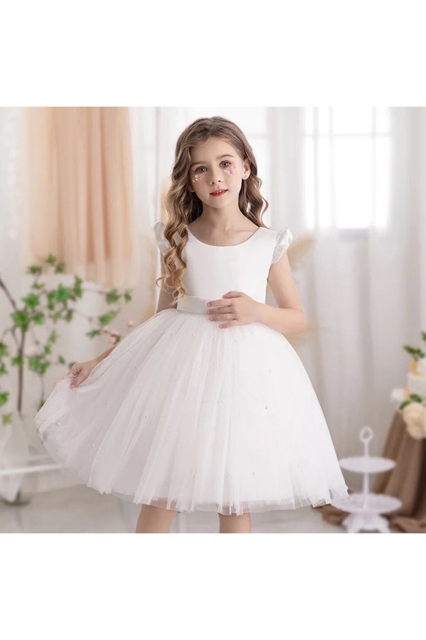Helsinki Pearl Detailed American Satin Girls' Evening Dress - Girls' Dress