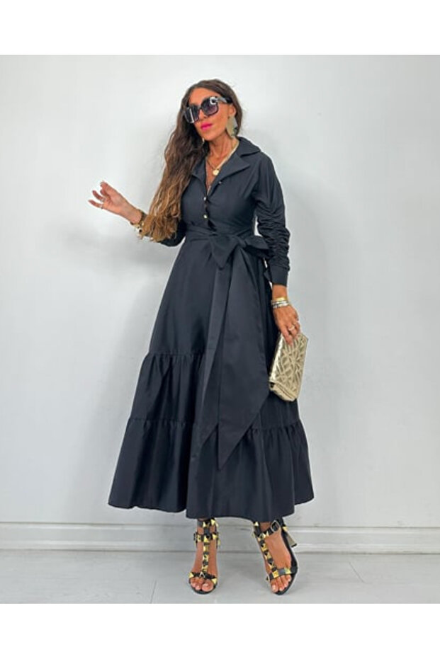 KUŞAK DETAY MİDİ BOY ELBİSE - 8