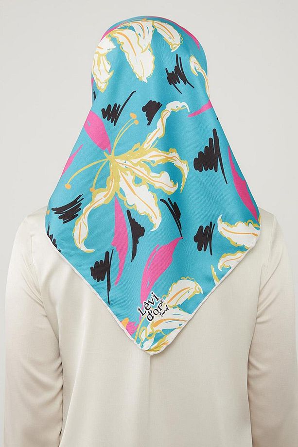 Su Yeşili Yaprak Desen Twill Eşarp - 4