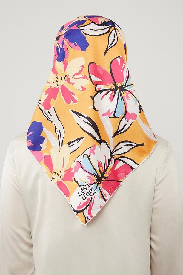 Oranj Açelya Çicek Desenli Trend Twill Eşarp - 4