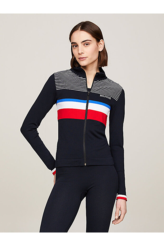 Sport Global Stripe Seamless Skinny Zip-Thru Sweatshirt