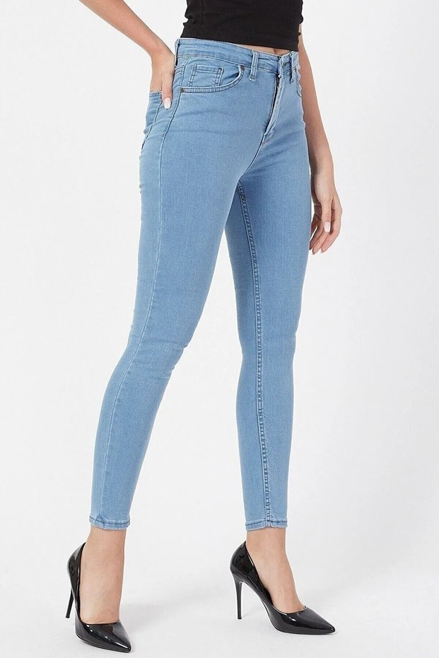 Light Blue Lycra High Waist Skinny Jeans Trousers