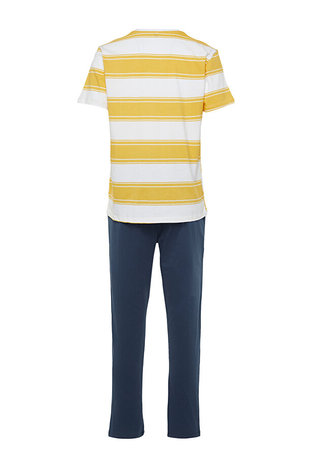 Sarı Regular Fit Çizgili Örme Pijama Takımı TMNSS24PT00041 - 8