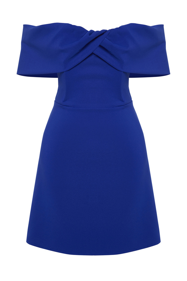 Saks Vücudu Saran Carmen Yaka Dokuma Mini Elbise TPRSS24EL00154 - 7