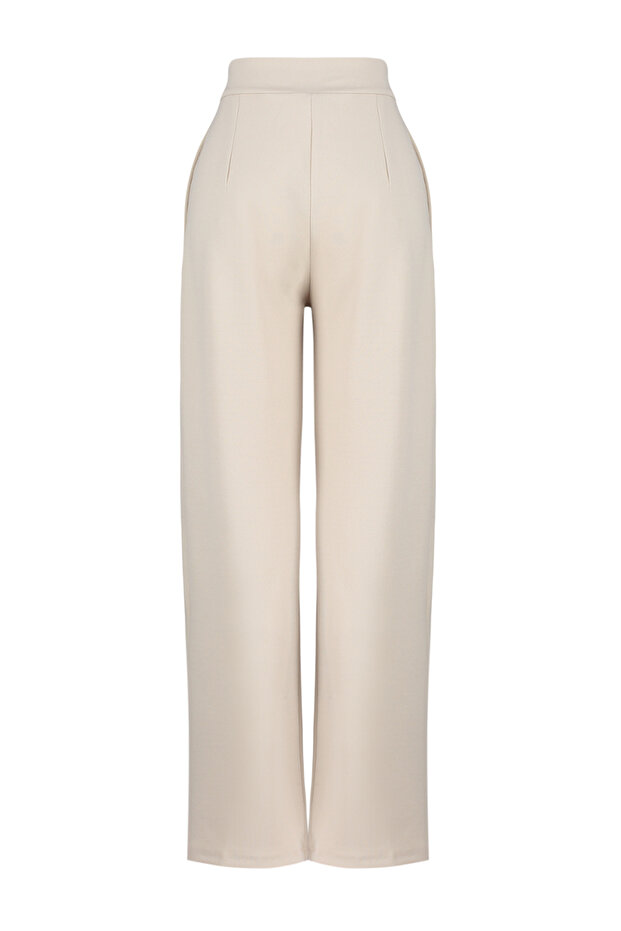 Taş Cırt Cırt Kapamalı Krep Yüksek Bel Pileli Wide Leg/Geniş Kesim Örme Pantolon TWOAW24PL00177 - 9