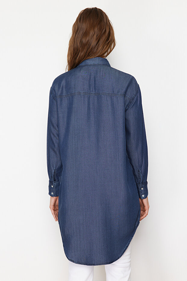 Koyu Mavi Oversize Tencel Denim Modest Gömlek TWOSS24GO00154 - 6
