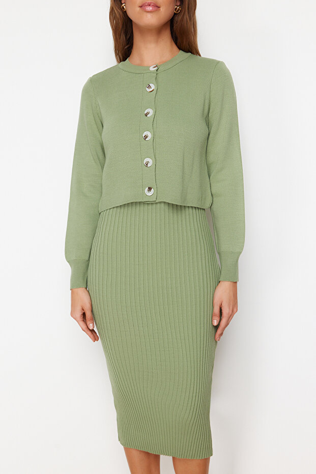 Mint 2'li Midi Triko Basic Hırkalı Elbise TWOSS23EL00738 - 4