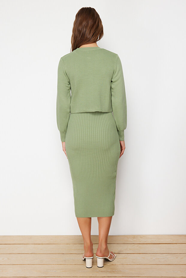 Mint 2'li Midi Triko Basic Hırkalı Elbise TWOSS23EL00738 - 6