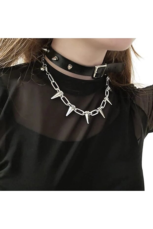Çivili Gothic Punk Kolye - 5