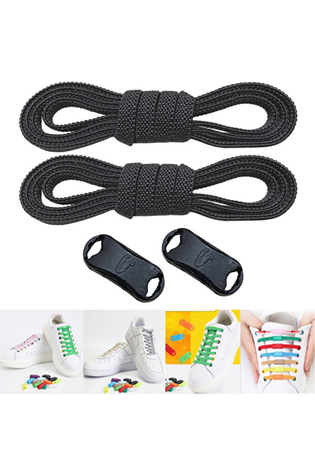 Takbırak Elastic Shoelaces Practical Laces Clip Lacing-Free Rope Black