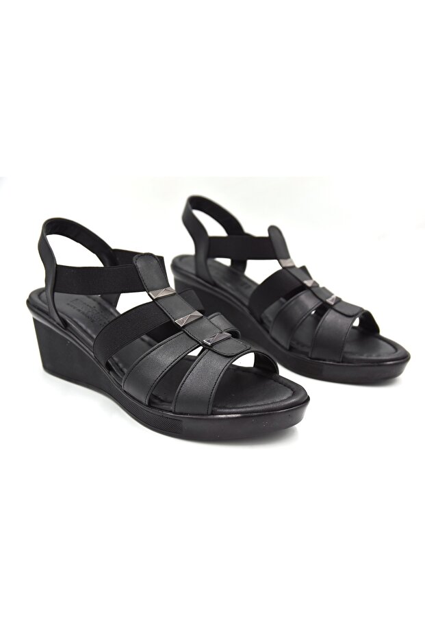 (Mavişim) Poly Light Sole Elastic Troc Detailed Women's Sandals BLACK
