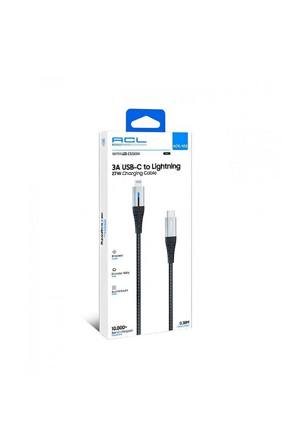 Ack-103 3A, 27 Watt 0.30mt Usb-C to Uyumlu Lightning Led Işıklı Şarj Kablosu Usb Kablo - 2