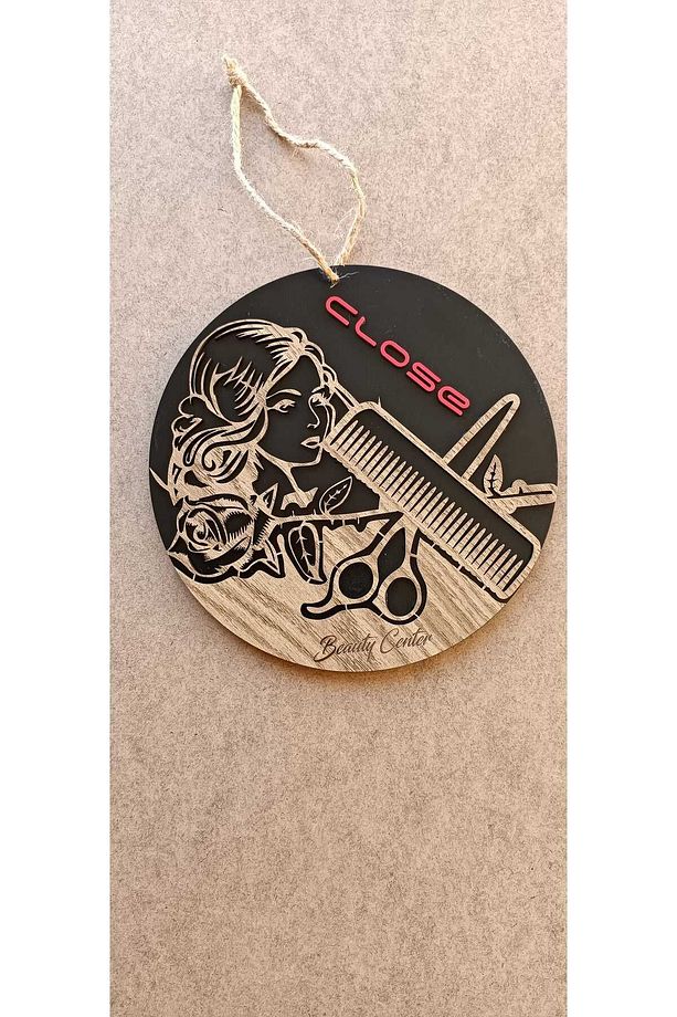 Açık Kapalı Pano Tabelası Levha Ahşap Berber Cam Kapı Berber Kuaför Yazısı 25x25 Cm Levha001 - 7