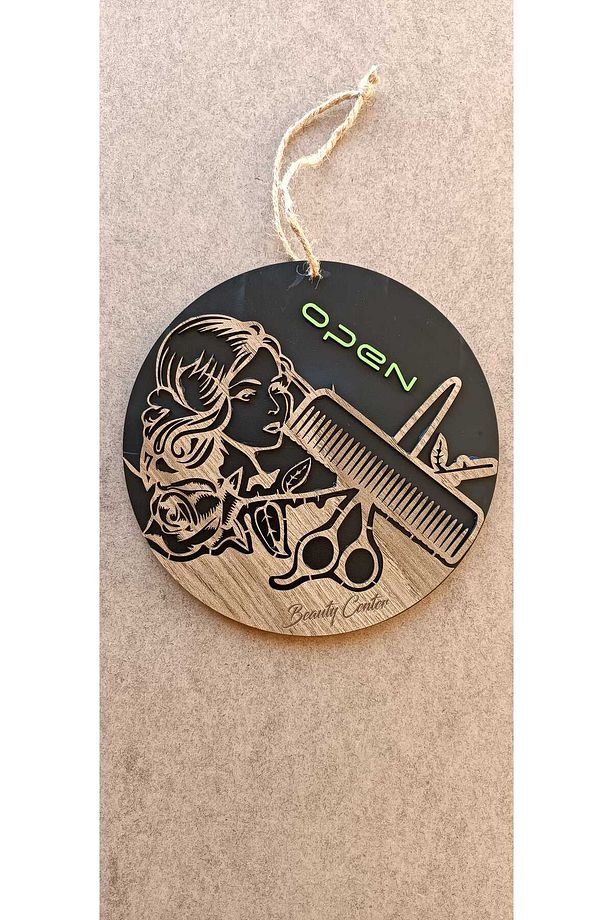 Açık Kapalı Pano Tabelası Levha Ahşap Berber Cam Kapı Berber Kuaför Yazısı 25x25 Cm Levha001 - 8