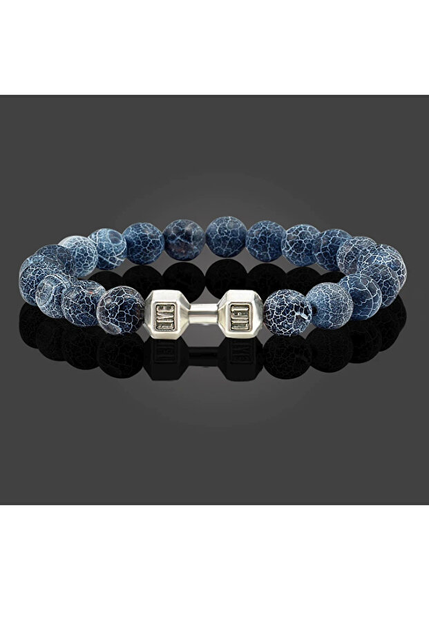 Dumbell Figured Crab Agate Natural Stone Unisex Body Building Bracelet