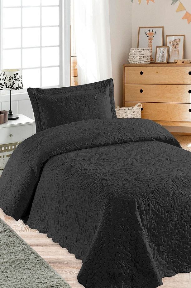Ivy Siyah Tek Kişilik Microfiber Kapitone Yatak Örtüsü - 1