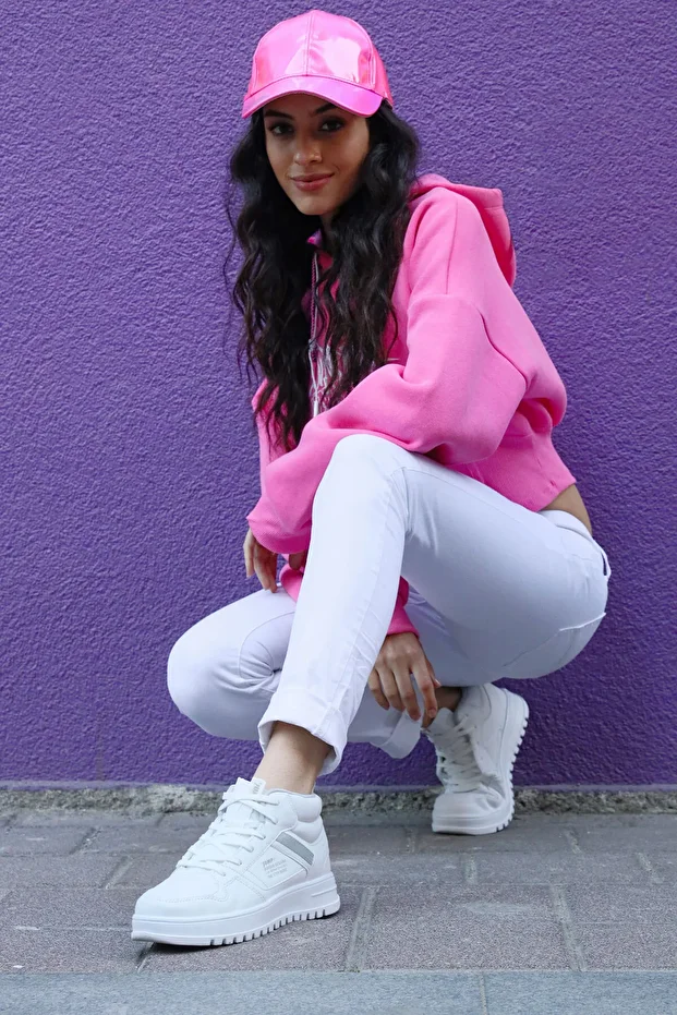 27428 Yüksek Bilekli Beyaz Kadın Sneaker Günlük Spor Ayakkabı - 2