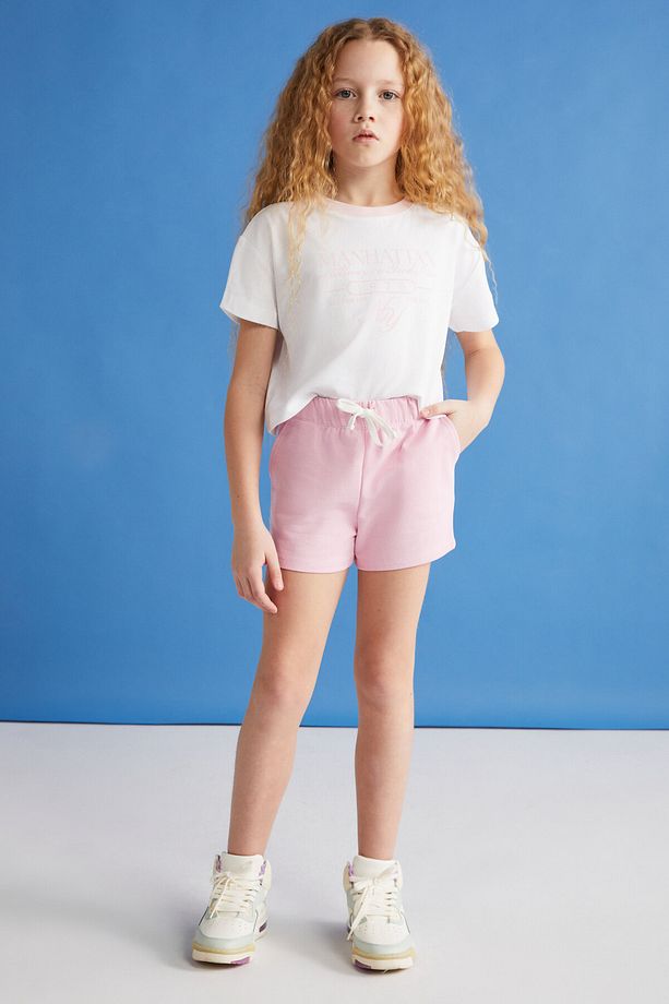 Camila-grm24038 100% Pamuk 3 Iplik Kız Çocuk Şort Pembe Şort - 1
