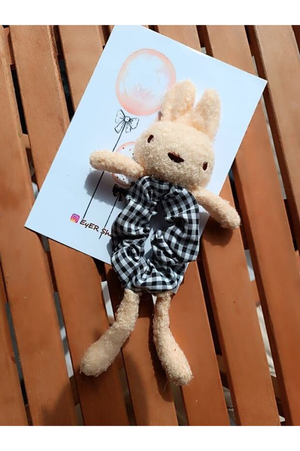 Gingham Rabbit Type Plush Tie Buckle