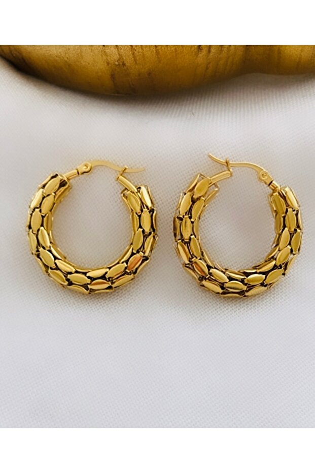 Steel Barley Model Hoop Earrings (3 cm)