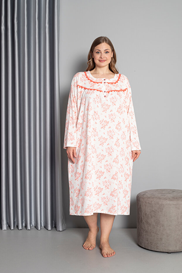 100% Cotton Seasonal Long Sleeve Combed Plus Size Mother's Nightgown 1503