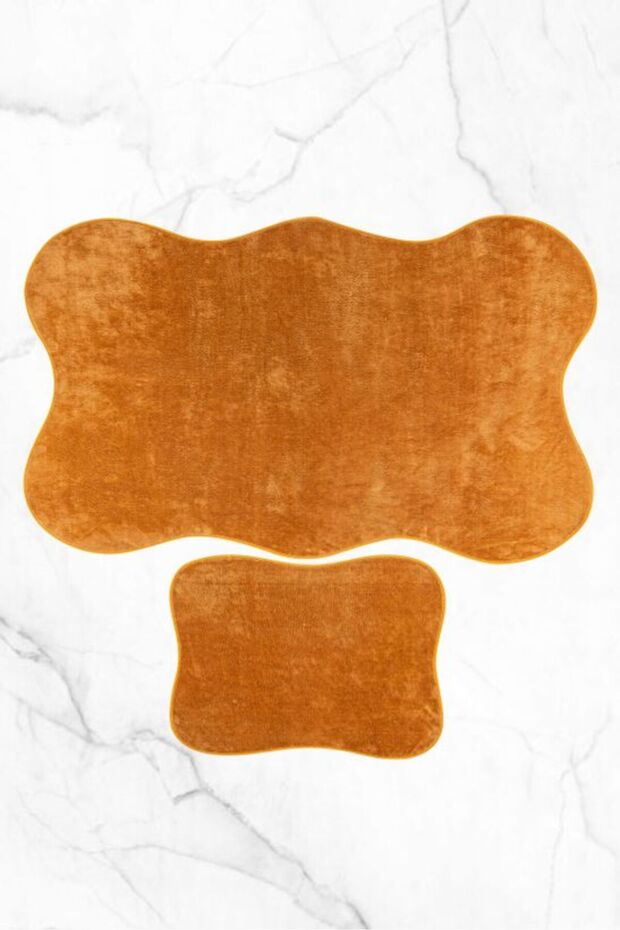 2-Piece 80x140 50x70 Cm Large Size Bath Mat Set Non-Slip Base Toilet Seat Set 80X140 MUSTARD
