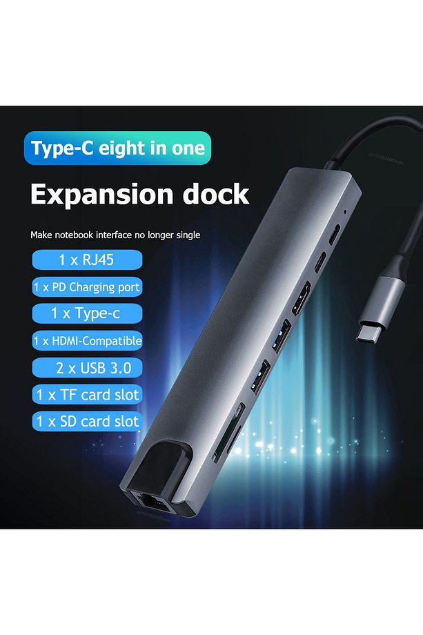 SB Çoklayıcı 8in1 Hub Type-C 4K Hdmı SD TF Kart Okuyucu Usb 3.0 Okuyucu Adaptör - 7